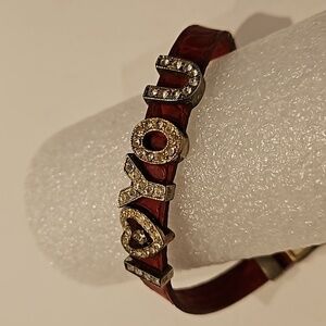 I  ❤️ YOU Rhinestone & Silvertone on Faux Leather 7" to 8" Bracelet